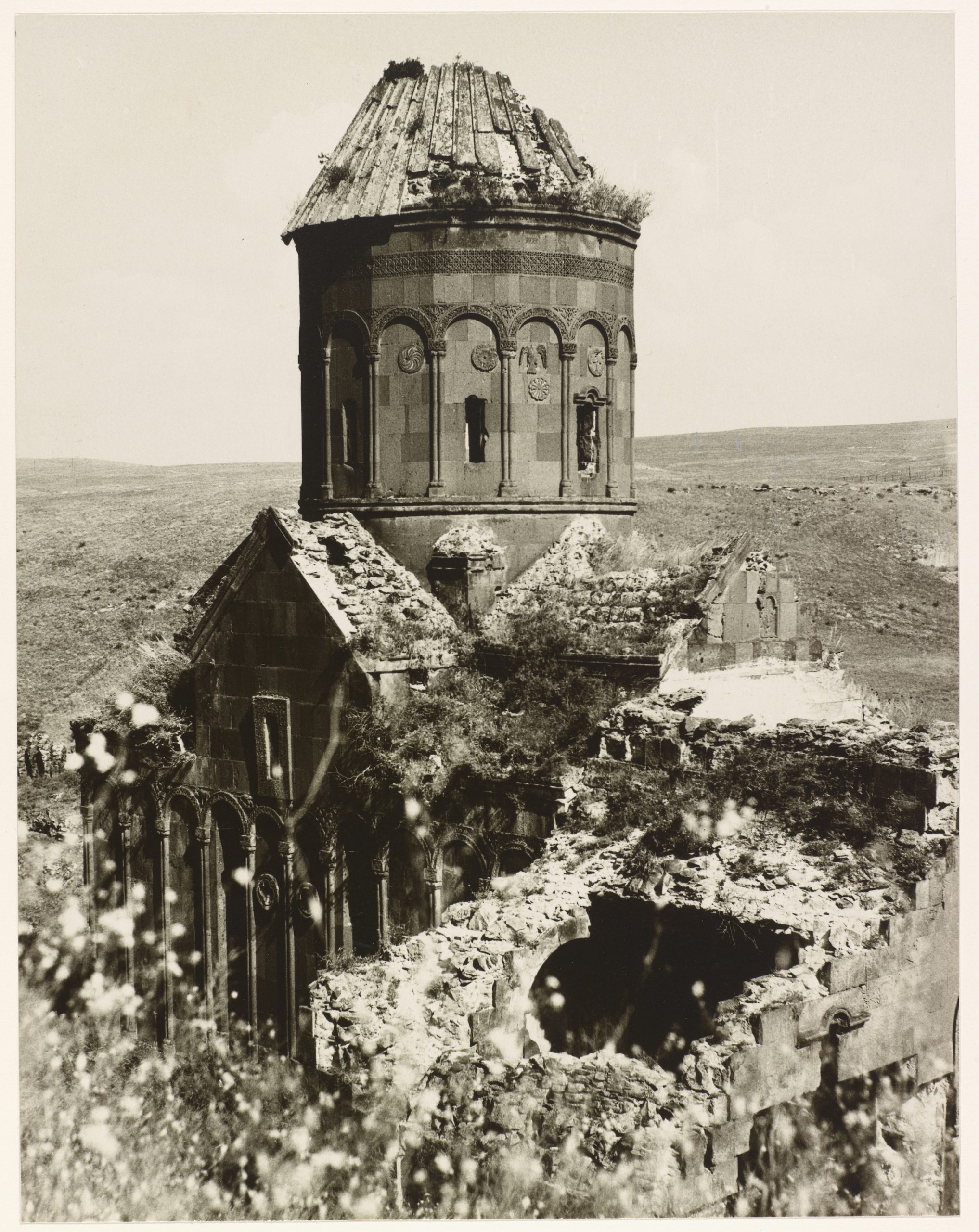 Photograph of run down church.