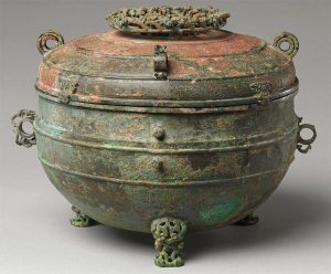 Cast Chinese bronze vessel with patina