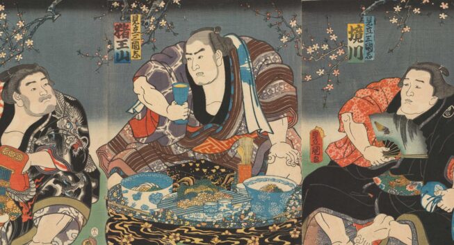 Detail, print depicting three sumo wrestlers