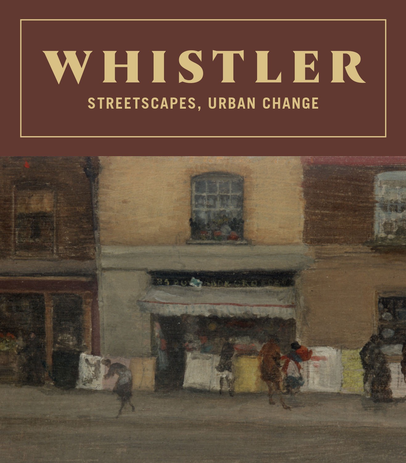 Book cover with the detail of a painting of a shopfront in mostly neutral tones. The title of the book reads 