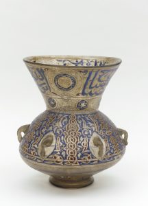 Glass, enameled and gilded Mosque lamp.