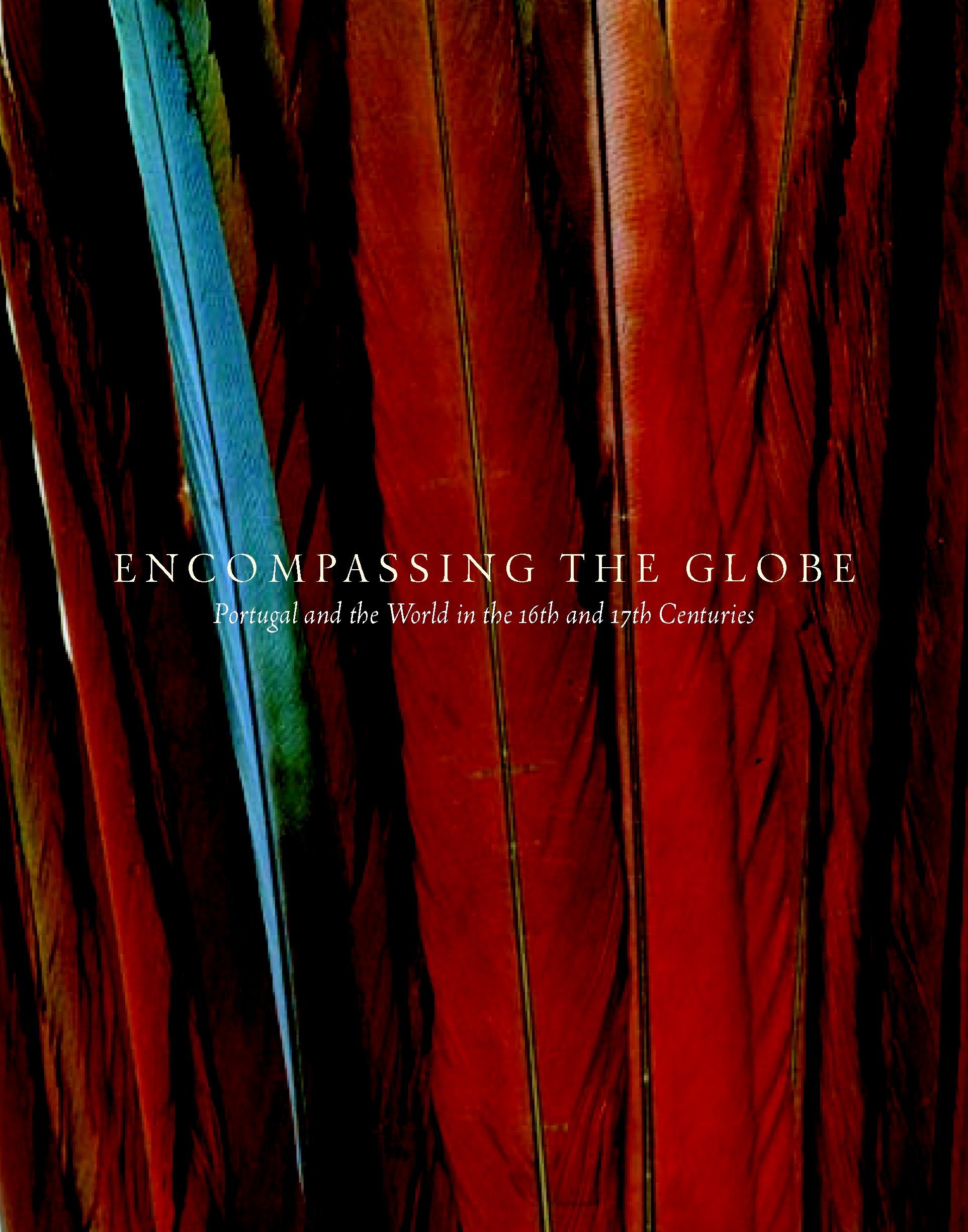 cover of Encompassing the Globe, showing a close up detail of feathers, mostly red with a hint of blue