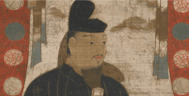 Detail of painting depicting the portrait of a Japanese figure.