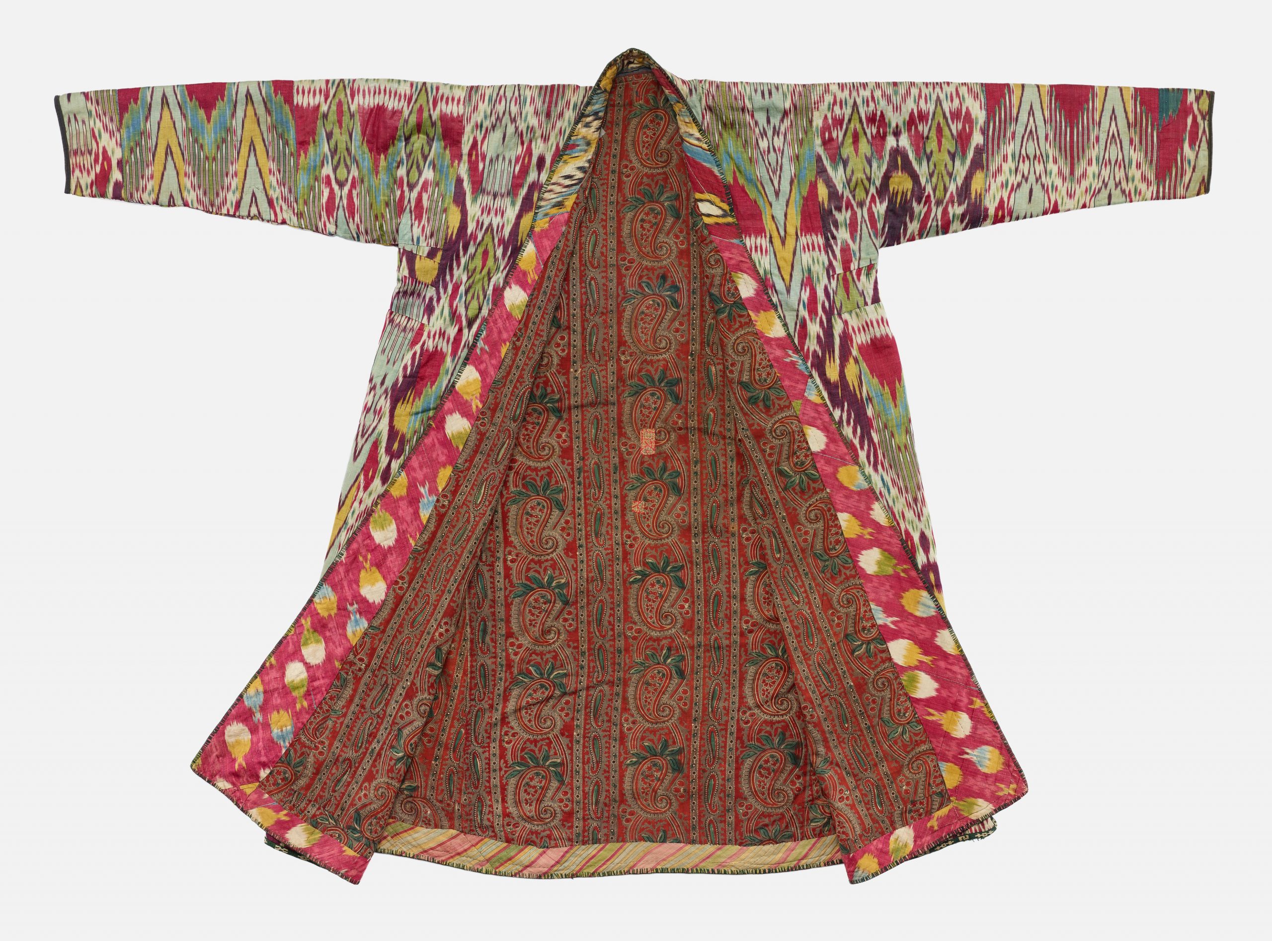 Multicolored patterned woman's robe.