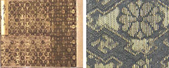 Two details of pieces of silk, side by side.