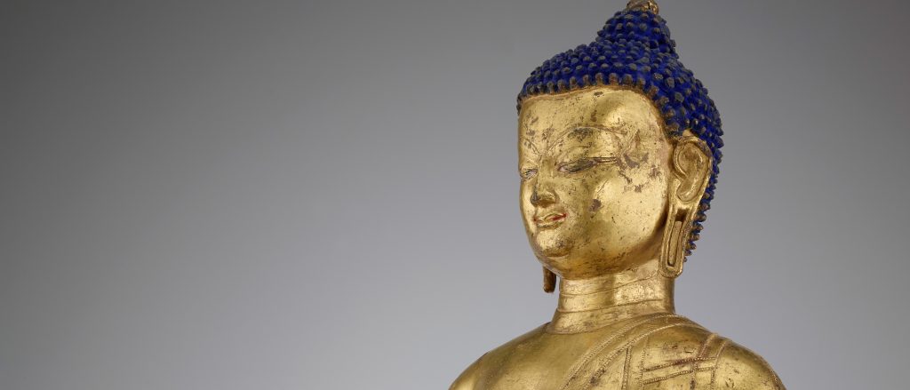 detail, blue haired buddha