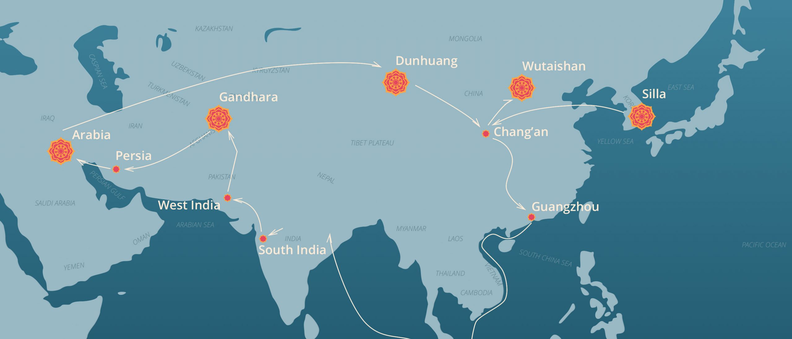 detail from a map of Hyecho's journey, as seen in the iPad app