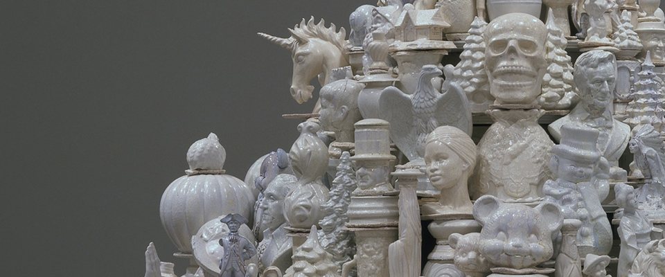 A mountain of white ceramic objects