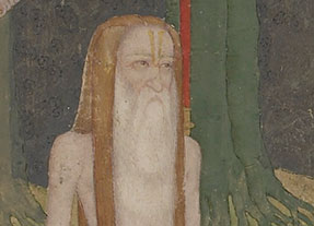 a old man with a white beard and markings on his forehead