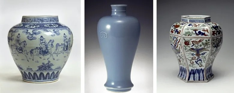 Three blue and white porcelain vessels