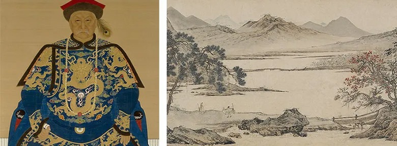 Left: portrait, Right: ink landscape