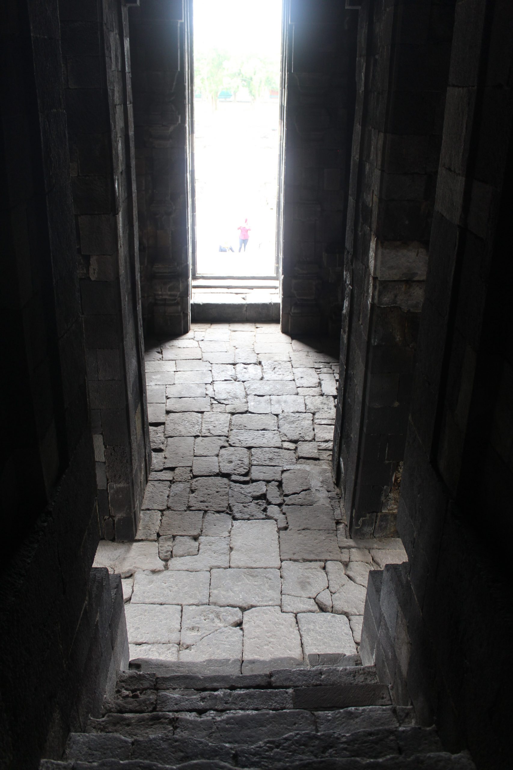 View from dark shrine interior out towards sunlight