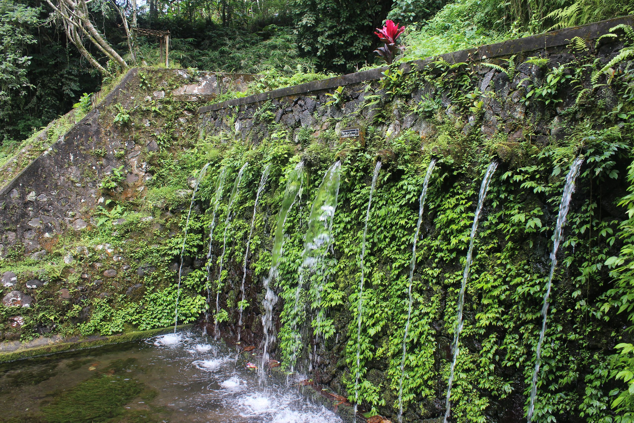 Spouts pouring into a rectangular pool