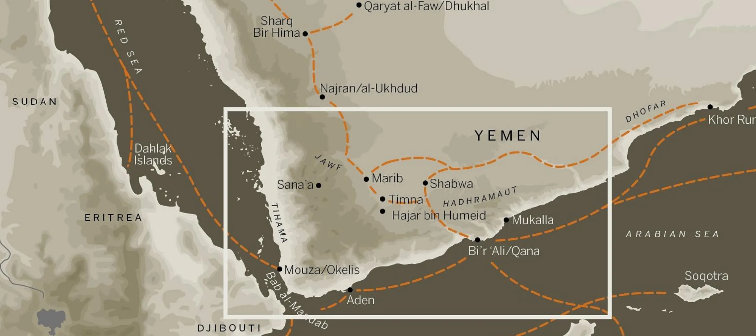 map with highlighted area showing Yemen