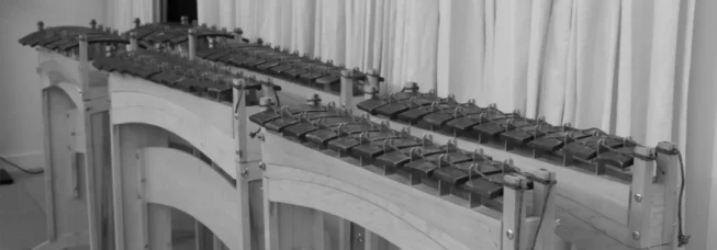 Two rows of steel gamelan bells