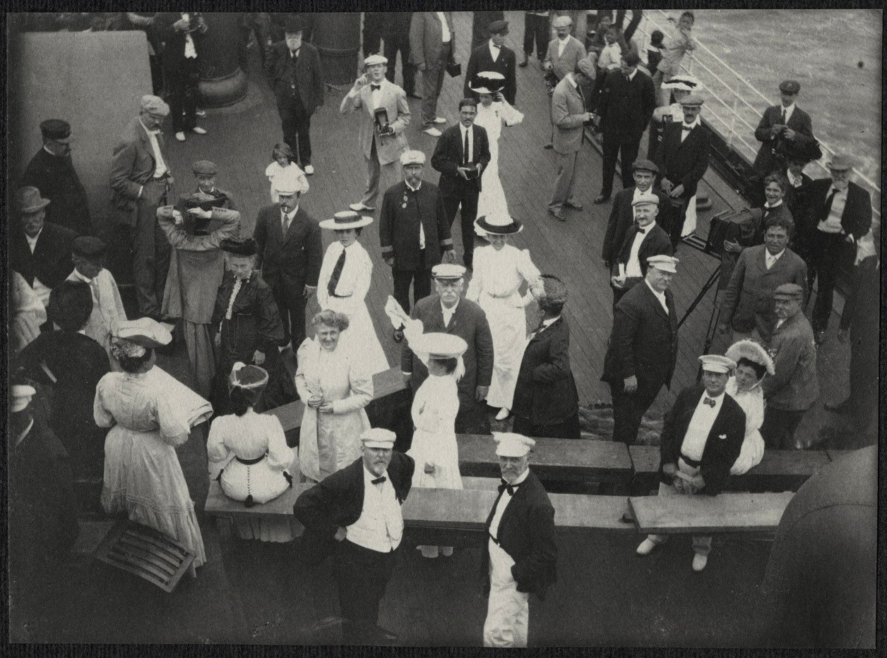 Passengers on deck of the SS Manchuria