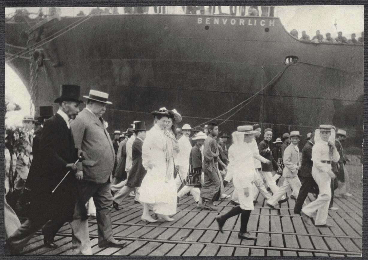 Yokohama: William H. Taft walking on the dock with Nagasaki Michinori