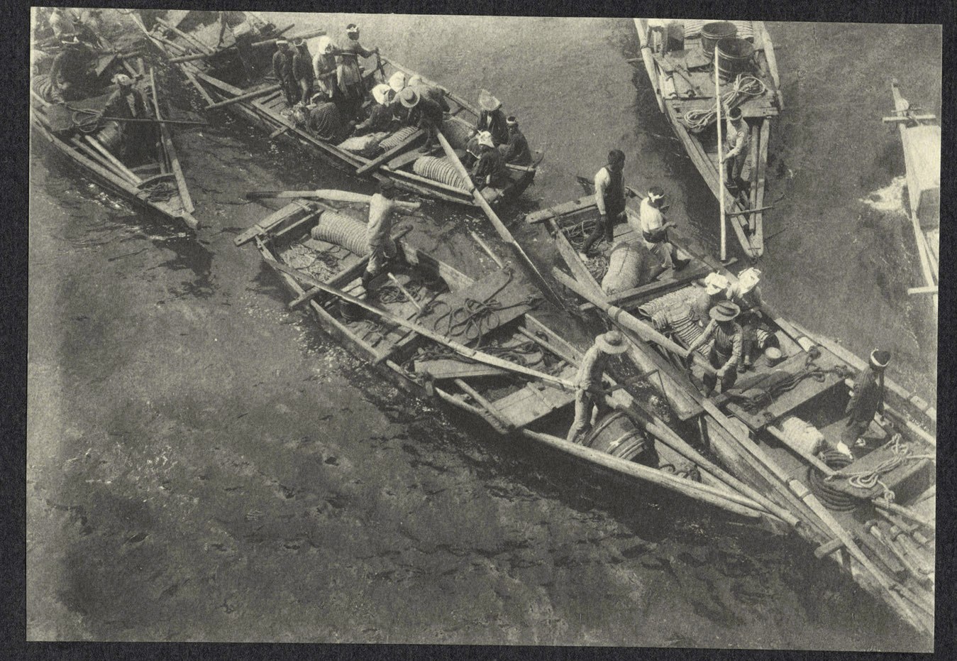 Small Japanese boats, seen from shipboard