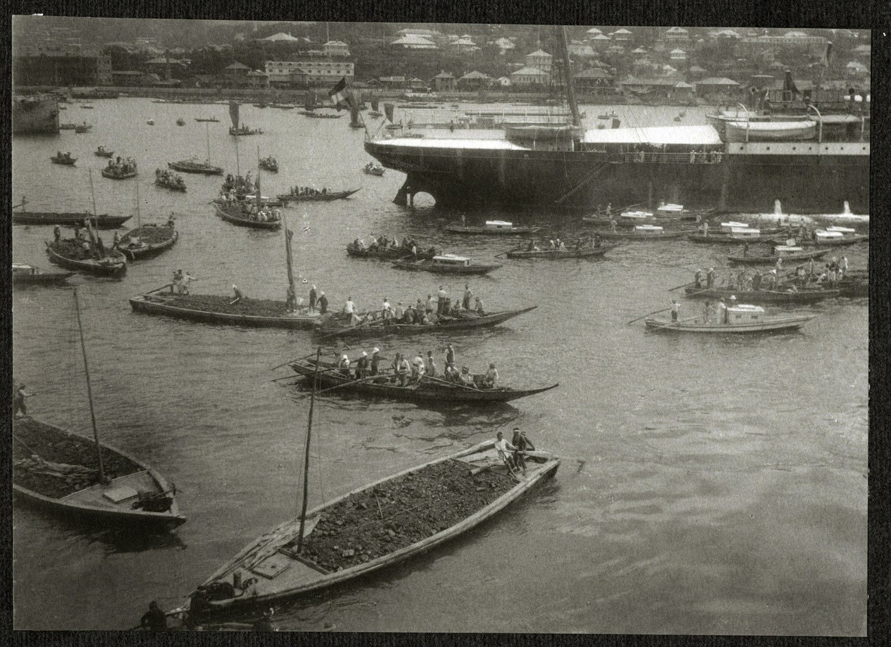 Small Japanese barges in harbor