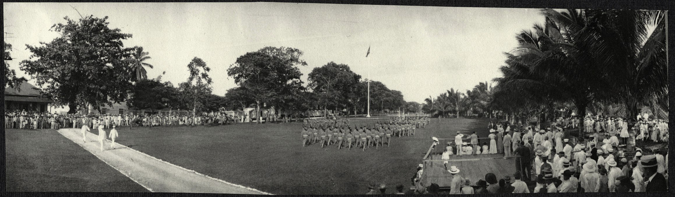 Zamboanga: Soldiers march past a reviewing stand on the parade grounds