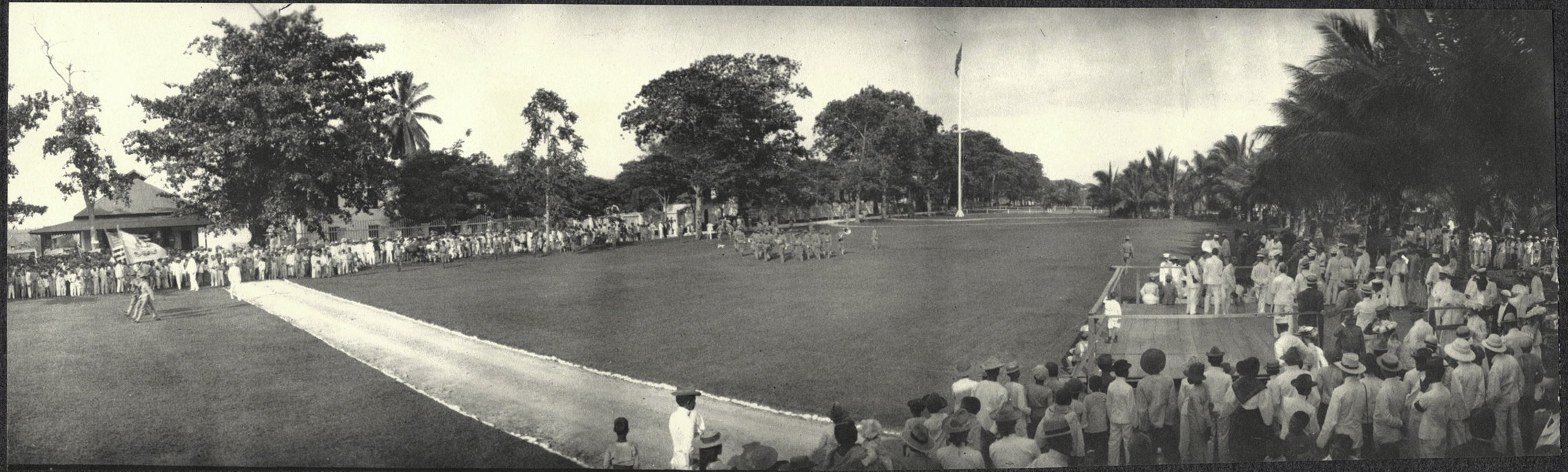 Zamboanga: American military band plays near reviewing stand on Zamboanga parade grounds