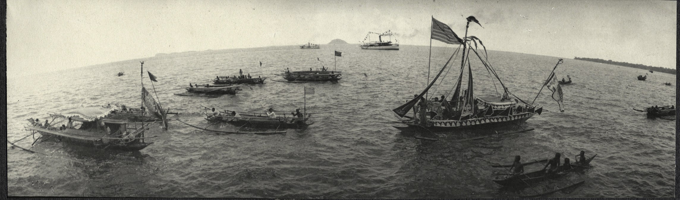 Zamboanga: decorated bancas, from the deck of the USS Logan