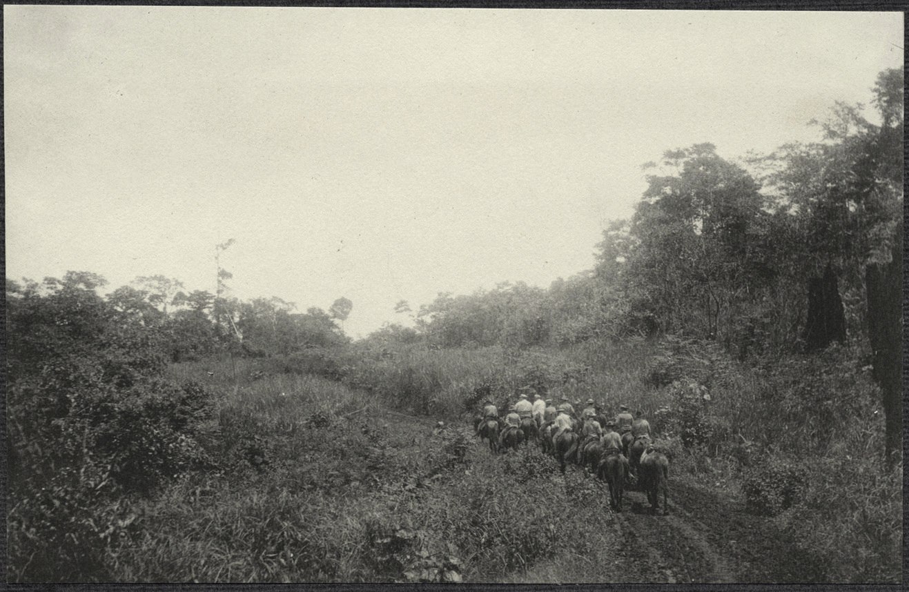 Mindanao: Army riders on the forest trail, William H. Taft near the lead