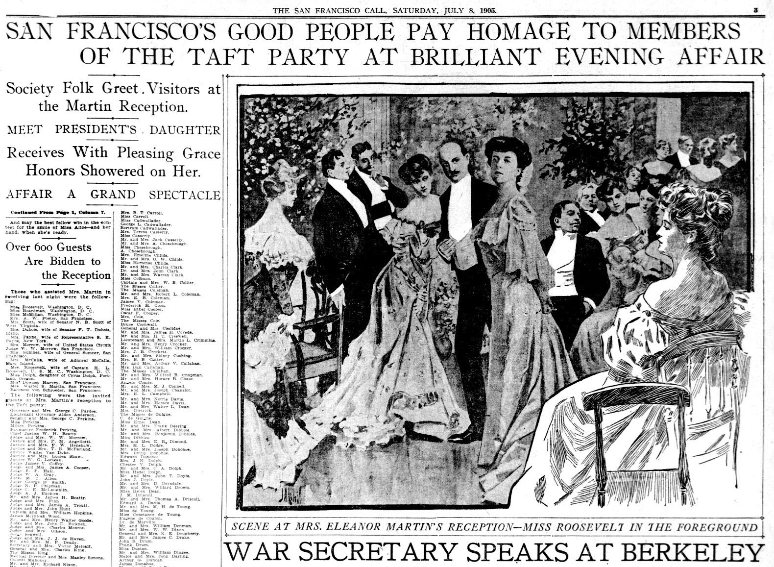 Newspaper page with headline: San Francisco's Good People Pay Homage to Members of the Taft Party in Brilliant Evening Affair