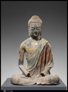 A buddha with traces of pigment showing