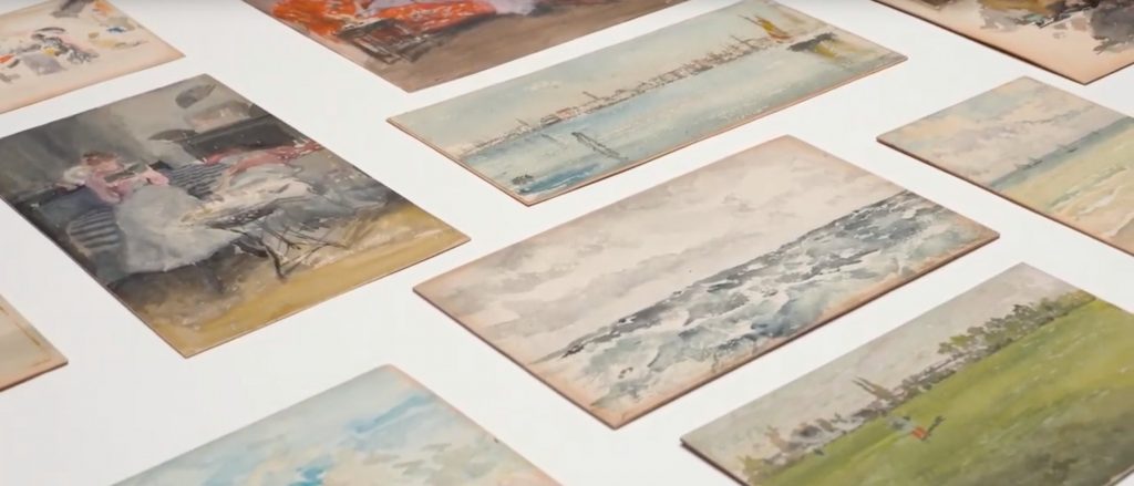 Prints of watercolors laid out in a collage. 