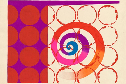 Colorful spiral amidst circles.