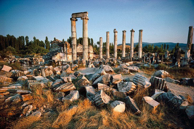 Ruins with blue sky behind.