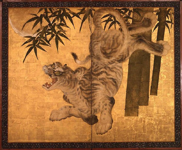 image of a painting with a tiger and bamboo in the background