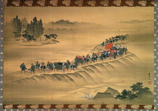 image of a rural bridal procession in which foxes assume the formal garb of the wedding entourage