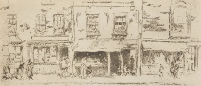 Line drawing of a fish shop
